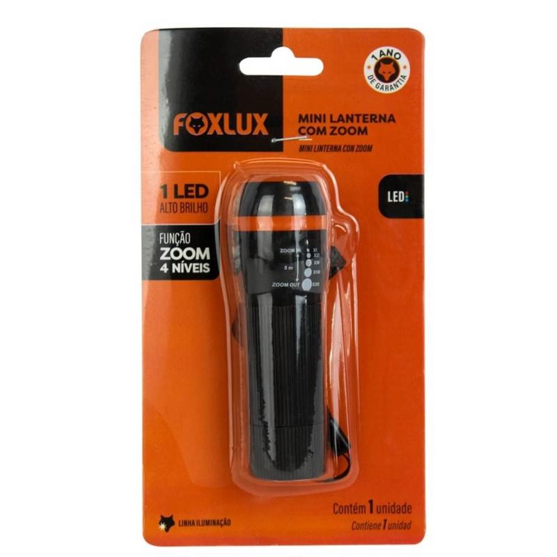 Mini Lanterna LED 1W Foxlux Zoom 4 Níveis Alcance 5 Metros - Mini